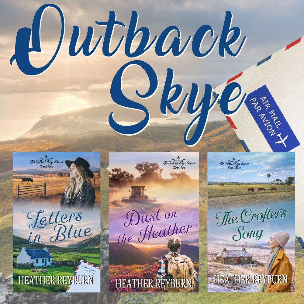 Book covers of 'Outback Skye' series by Heather Reyburn with scenic landscapes and character images.