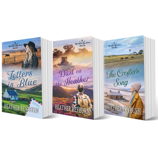 Three books in the Outback Skye series by Heather Reyburn with rural landscape covers on a white background